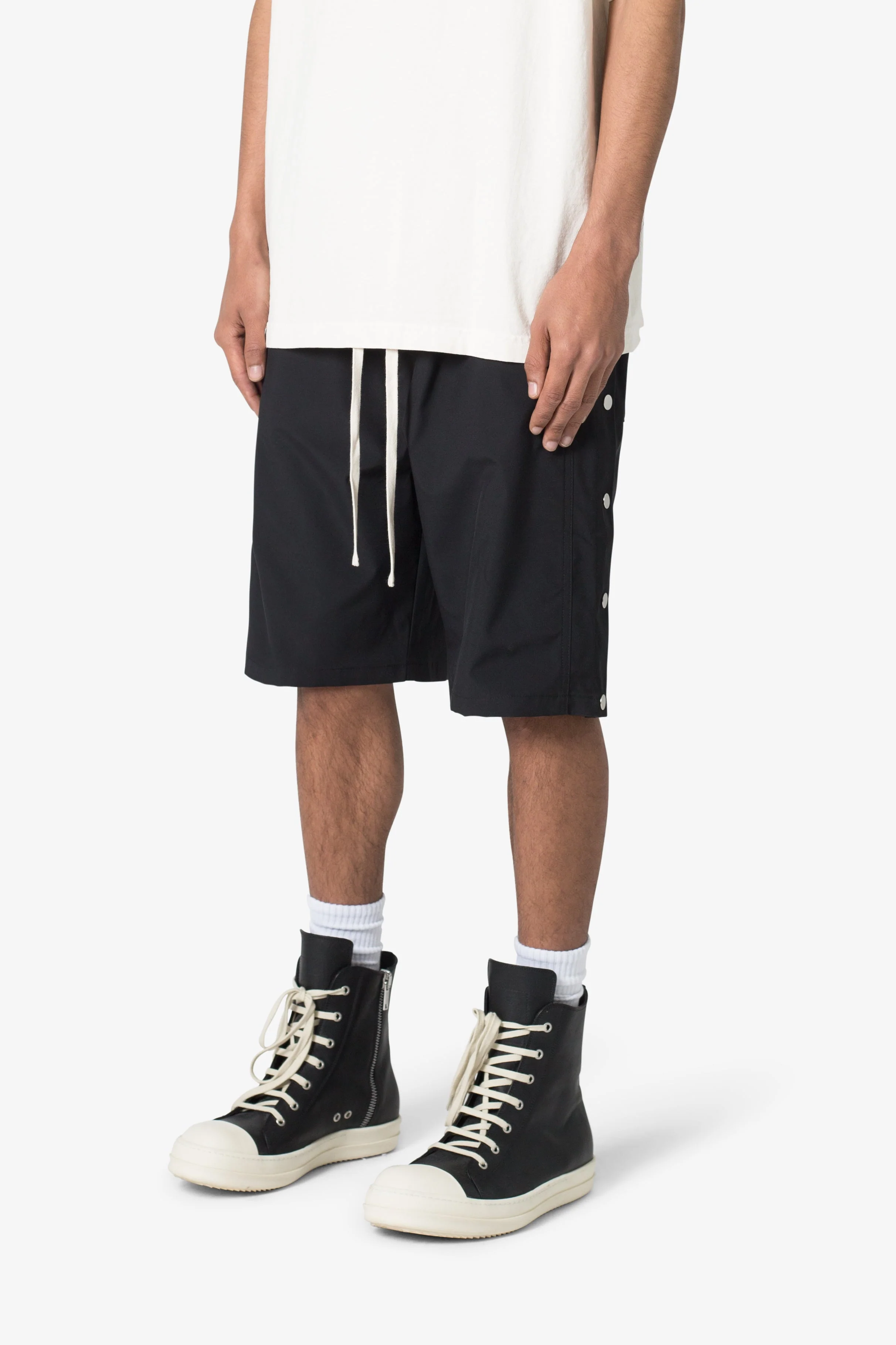 Side Snap Nylon Shorts - Black