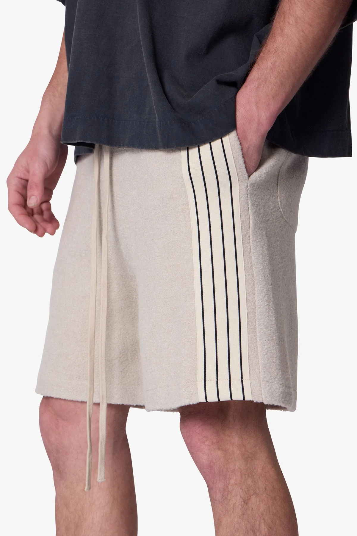 Tricot Striped Sweatshorts - Tan