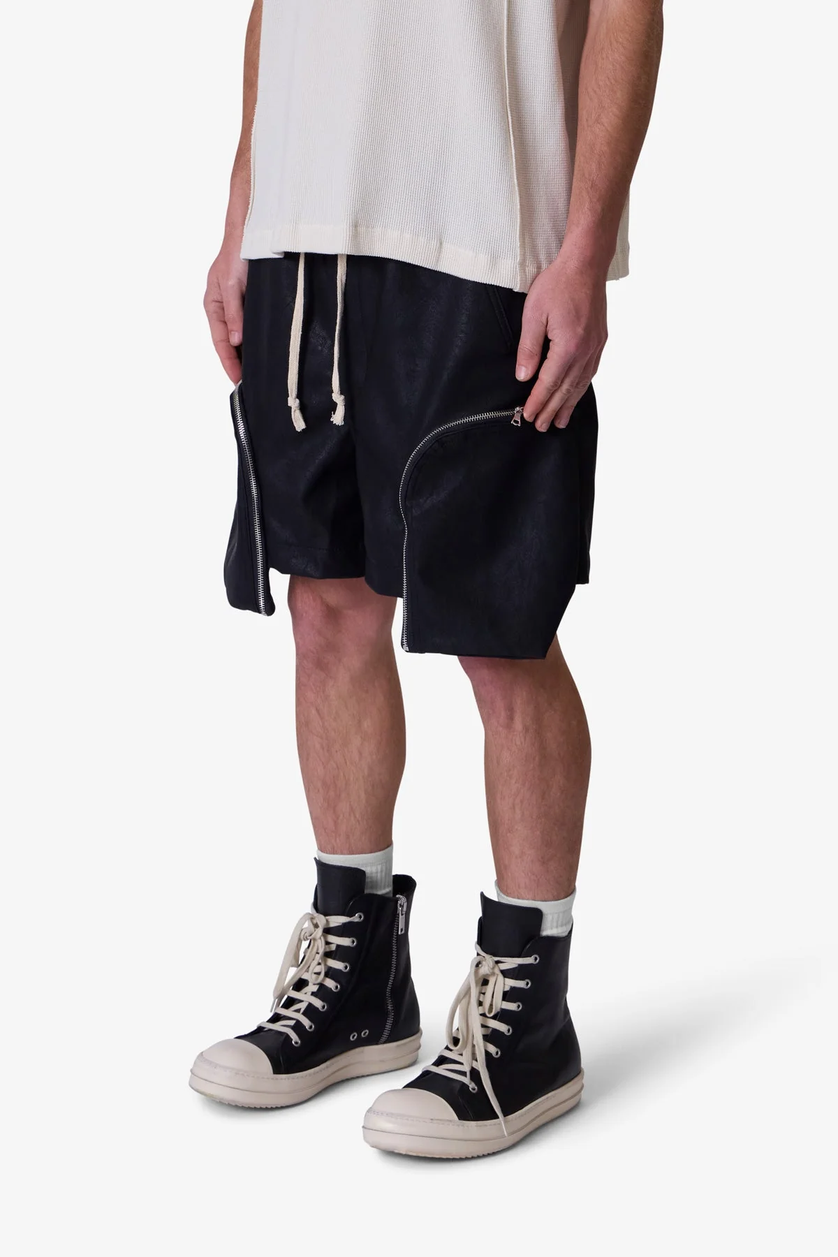 Leather Pocket Geo Shorts - Black
