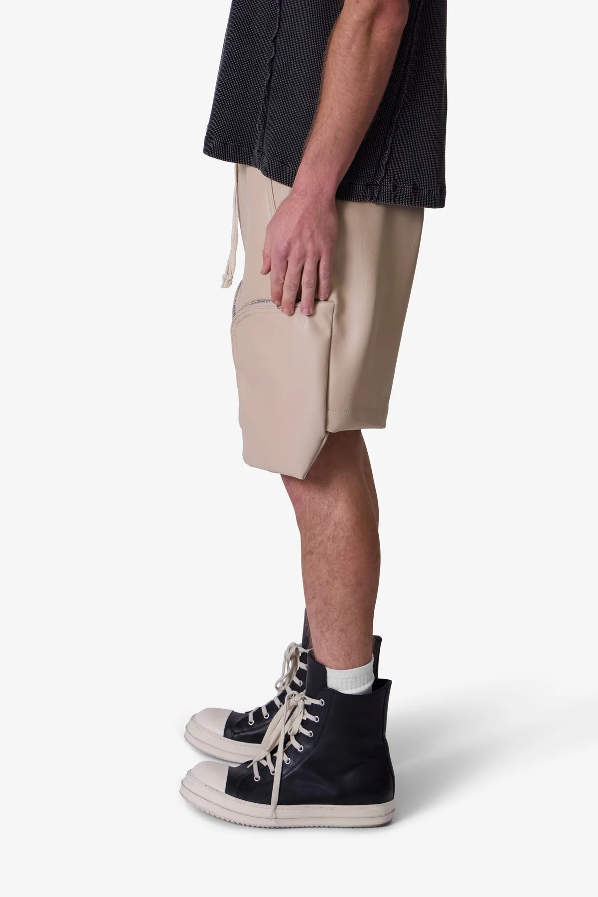Leather Pocket Geo Shorts - Tan