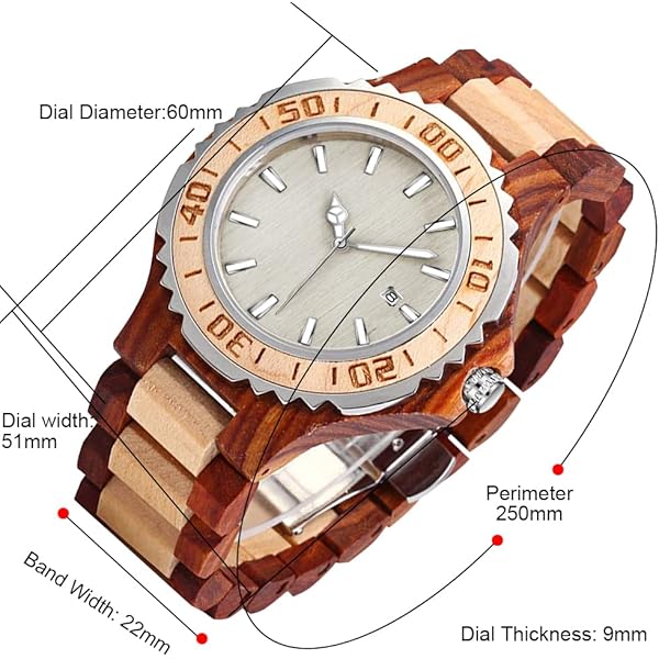 Wooden Watches Mens with Handmade Colorful Bamboo Wood Watch Analog Date Quartz Wooden Watch for Men WD1018-red (sale by bulk)