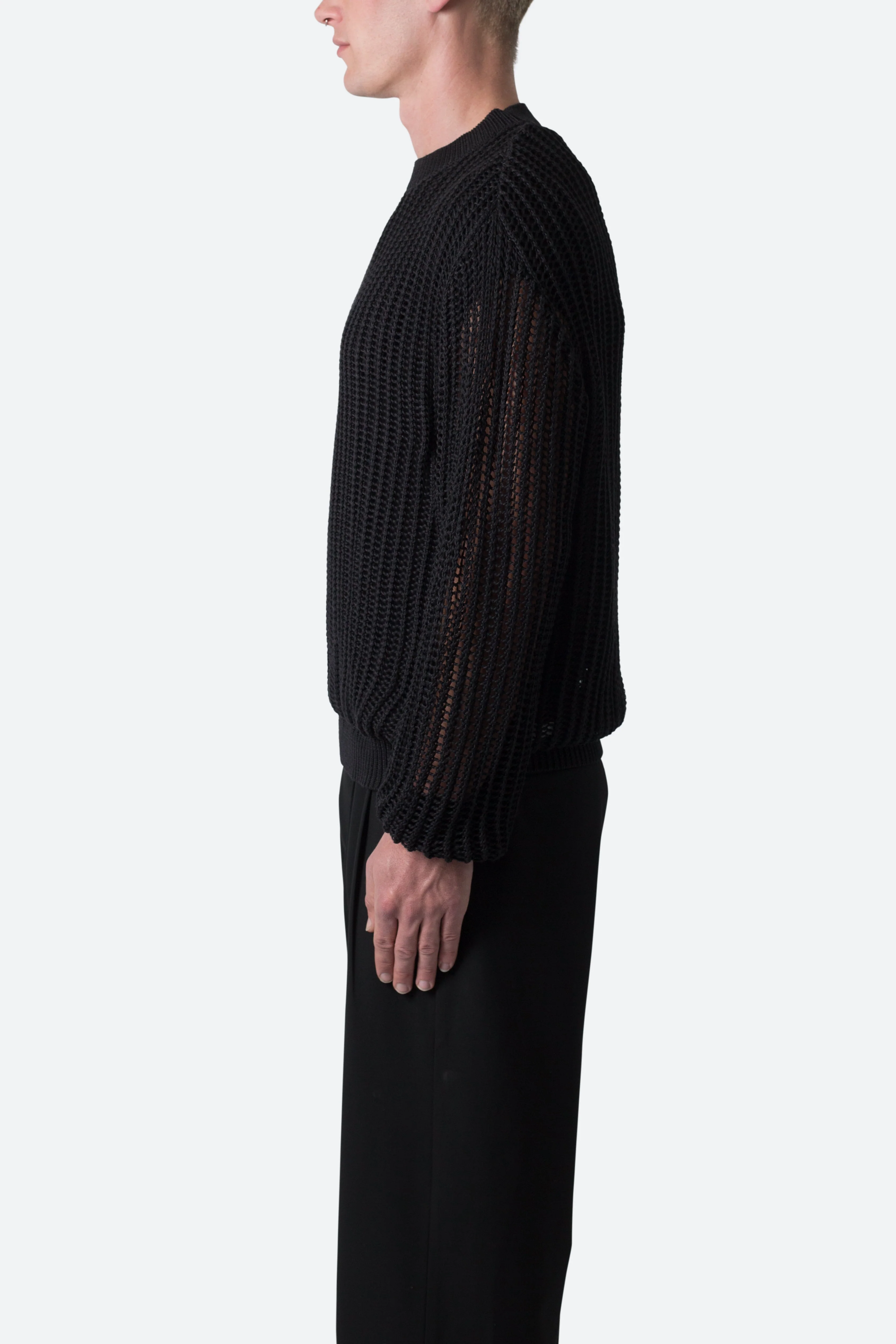 Mesh Knit Sweater - Black