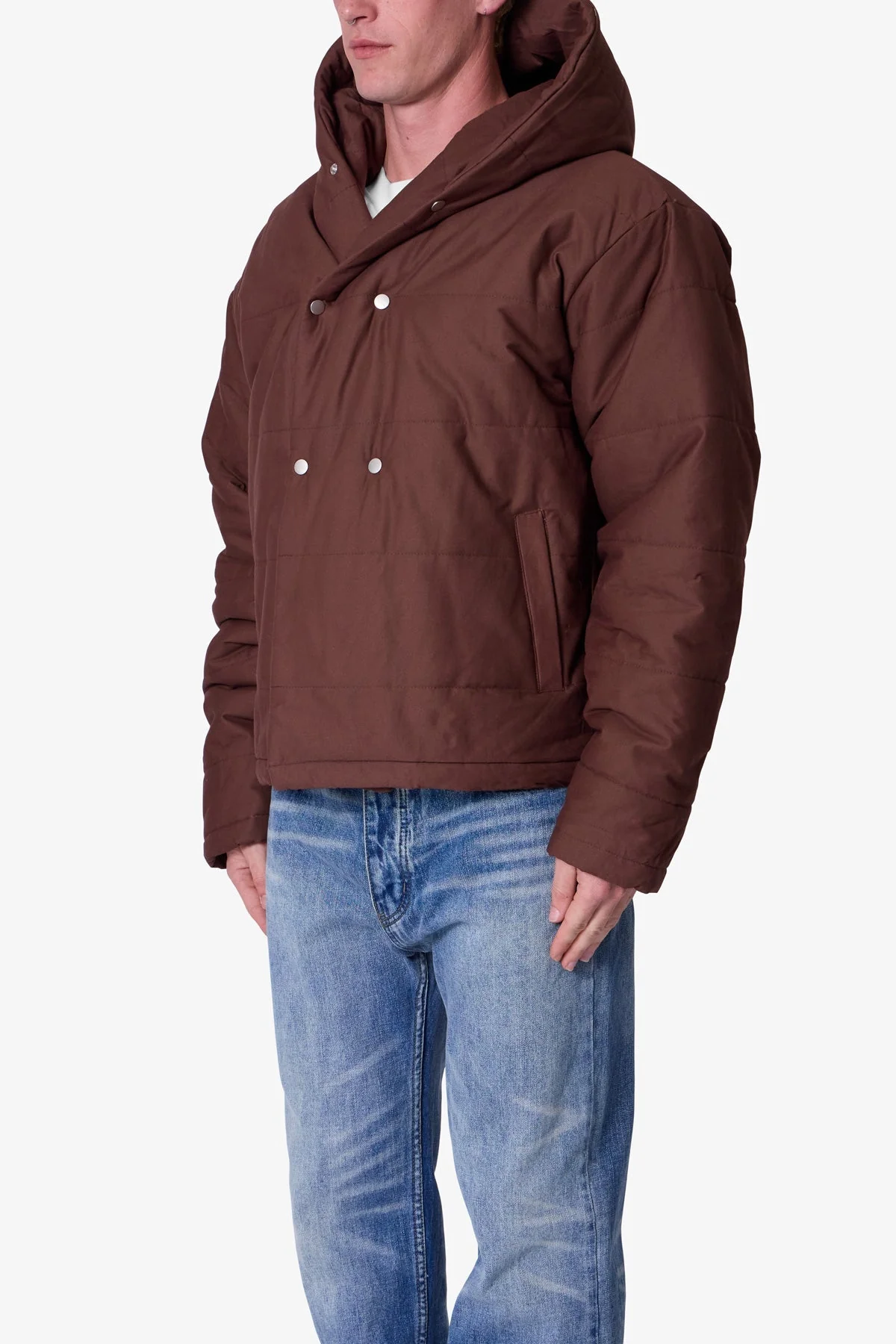 Crossed Trench Puffer Jacket - Brown