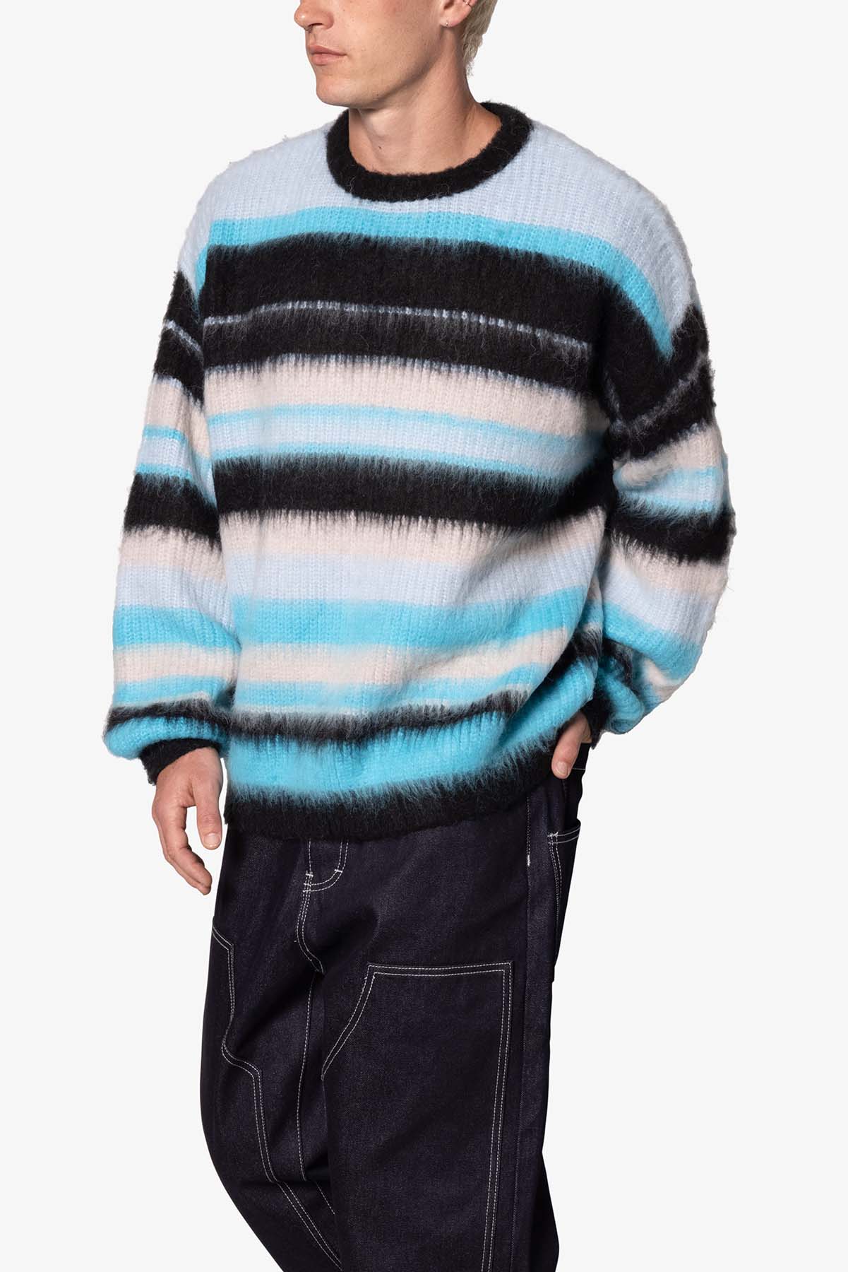 Oversized Water Striped Sweater - Blue