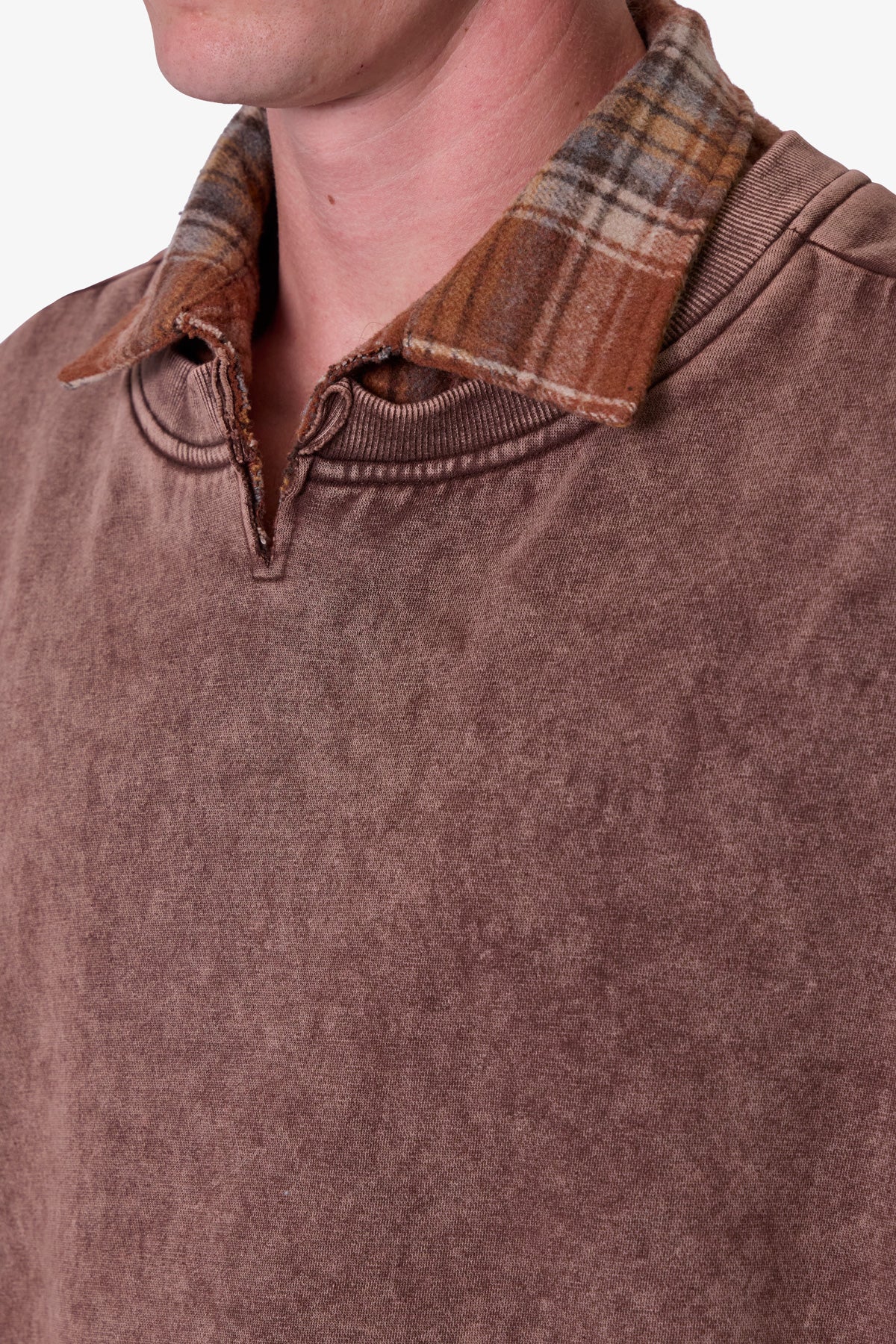 Flannel Crew Pullover Sweater - Brown