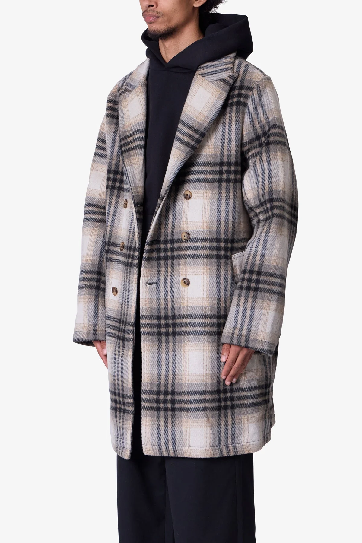 Peaky Plaid Trench Coat - Light Brown/Cream