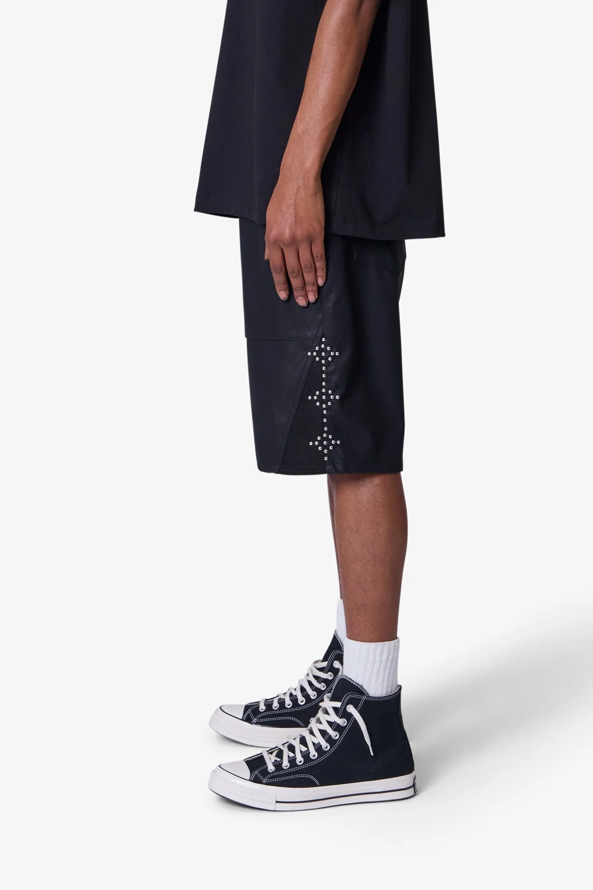 Ultra Baggy Leather Studded Shorts - Black