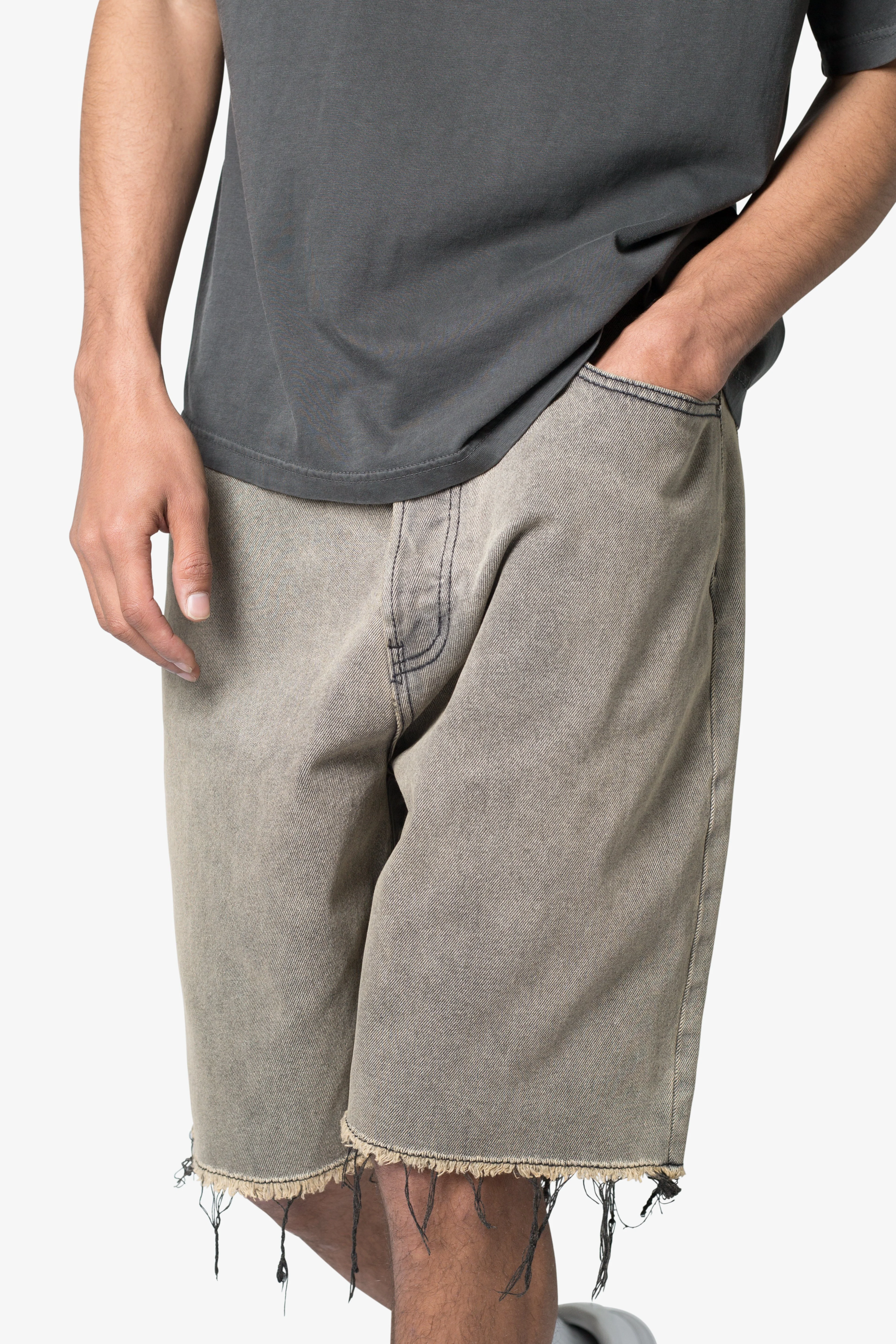 Distressed Mineral Denim Shorts - Brown