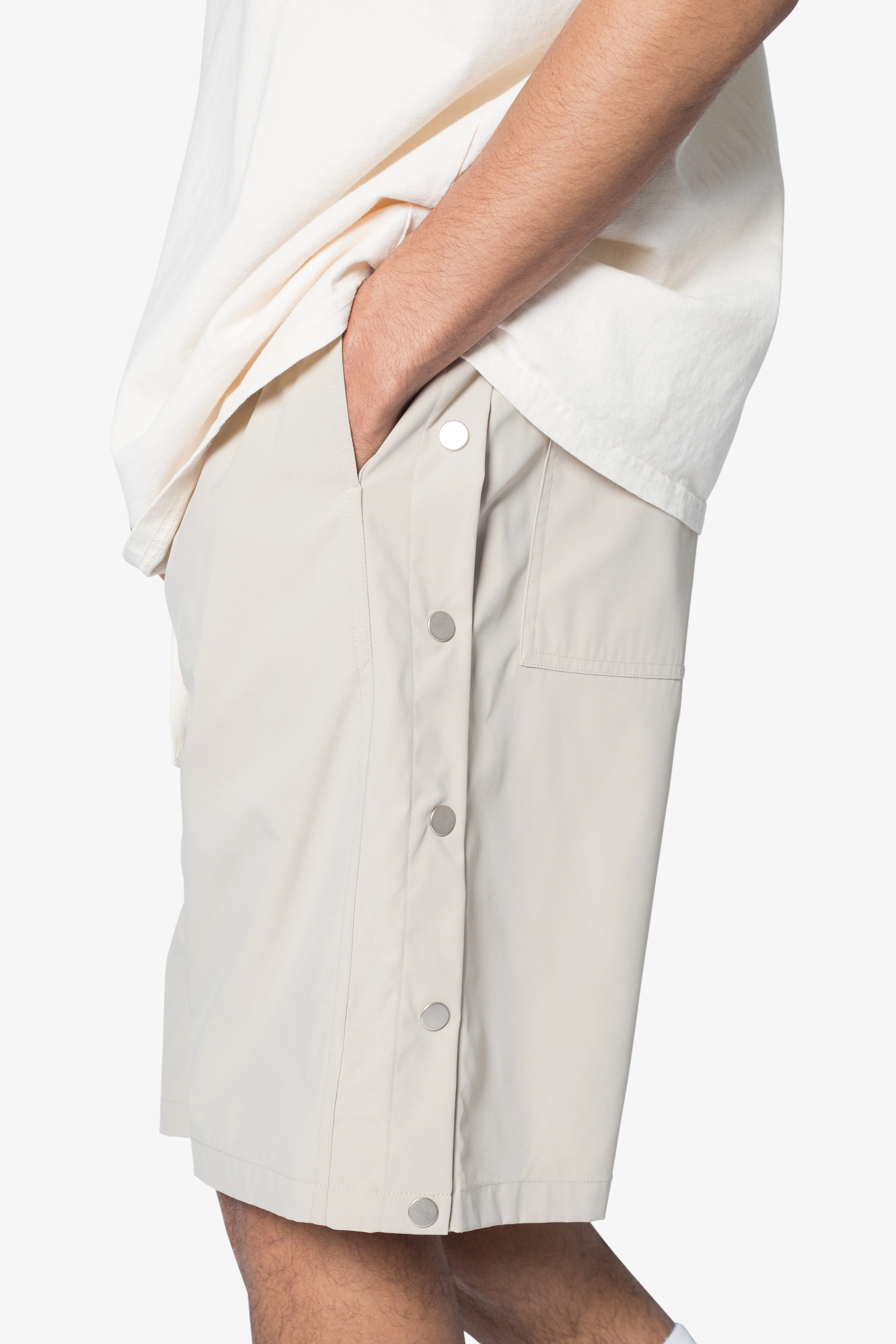 Side Snap Nylon Shorts - Tan