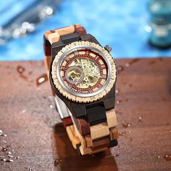 No Battery Fashion Mechanical Wooden Watch for Men, Mechanical Movement Wooden Strap Men's Watch for Father's Day, Birthday M809