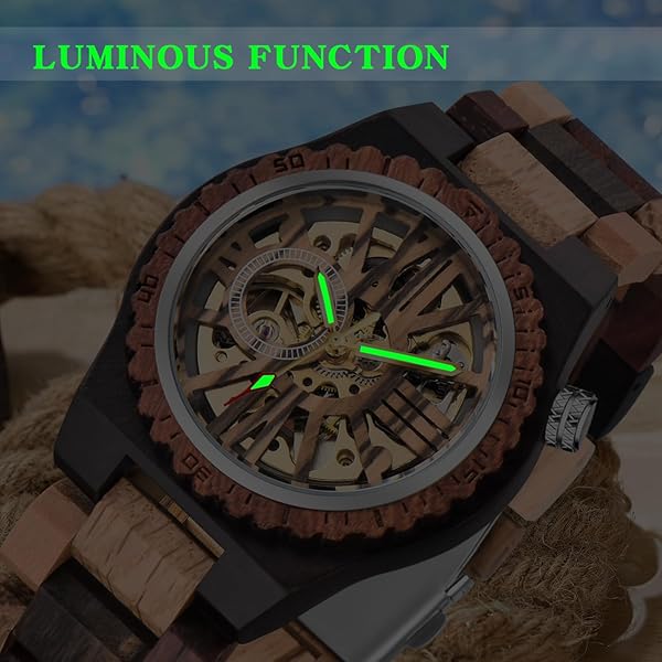 No Battery Fashion Mechanical Wooden Watch for Men, Mechanical Movement Wooden Strap Men's Watch for Father's Day, Birthday M808