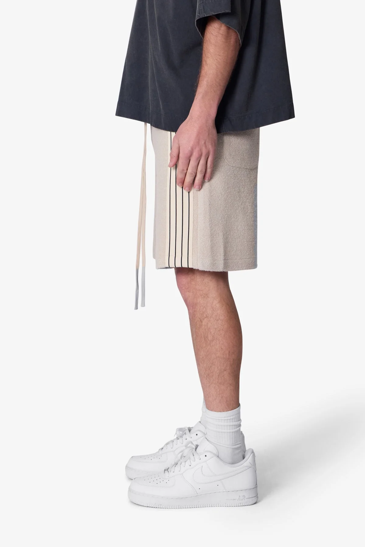 Tricot Striped Sweatshorts - Tan