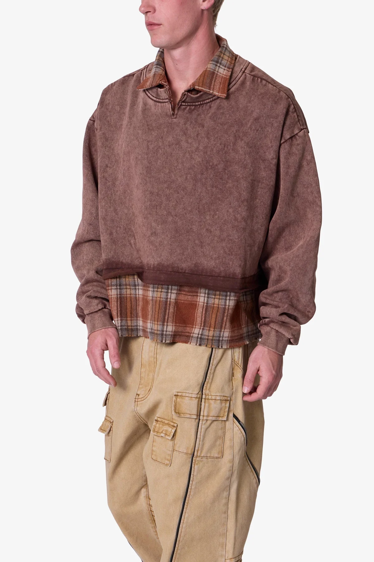 Flannel Crew Pullover Sweater - Brown