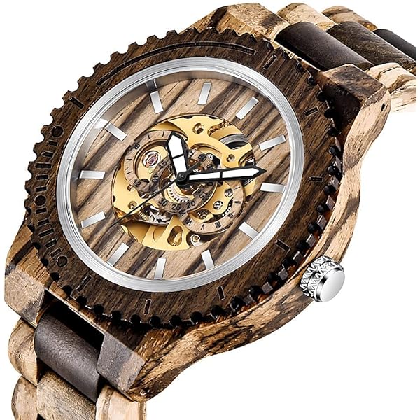 No Battery Fashion Mechanical Wooden Watch for Men, Mechanical Movement Wooden Strap Men's Watch for Father's Day, Birthday M801 (sale by bulk)