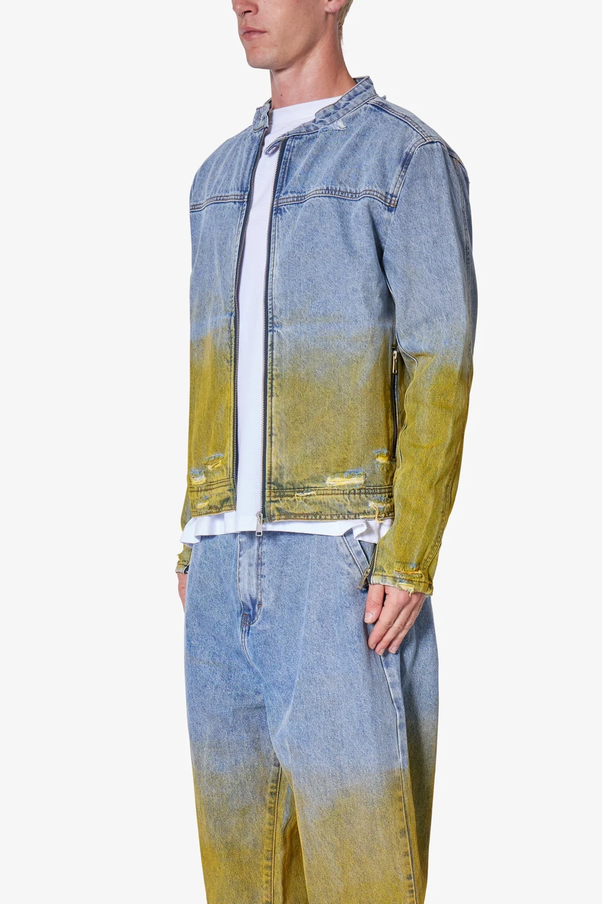 Dual Gradient Washed Denim Jacket - Blue