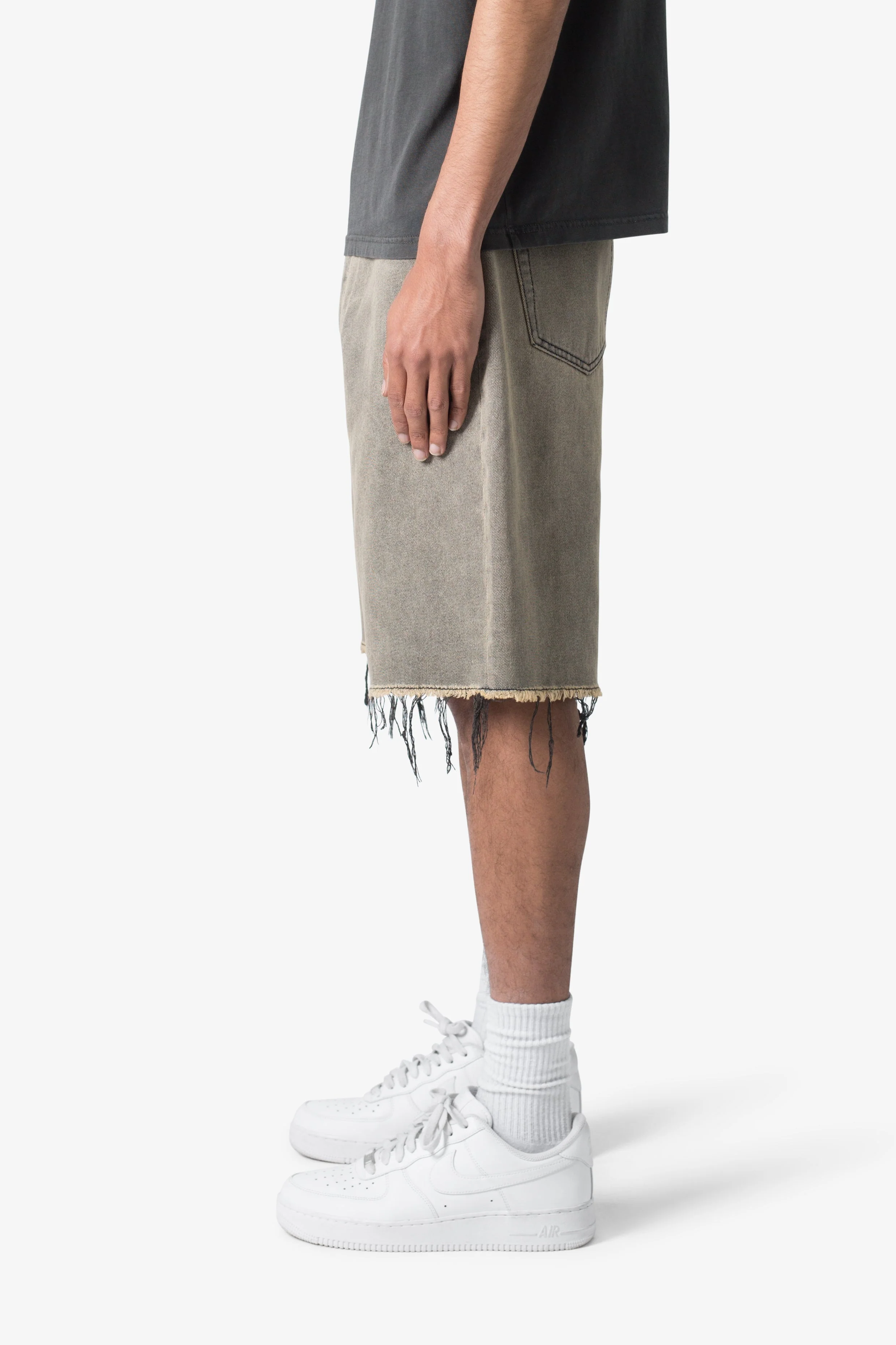 Distressed Mineral Denim Shorts - Brown