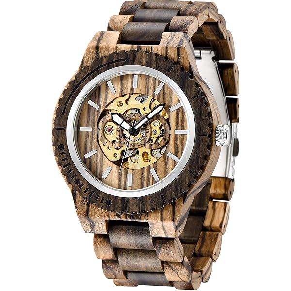 No Battery Fashion Mechanical Wooden Watch for Men, Mechanical Movement Wooden Strap Men's Watch for Father's Day, Birthday M801