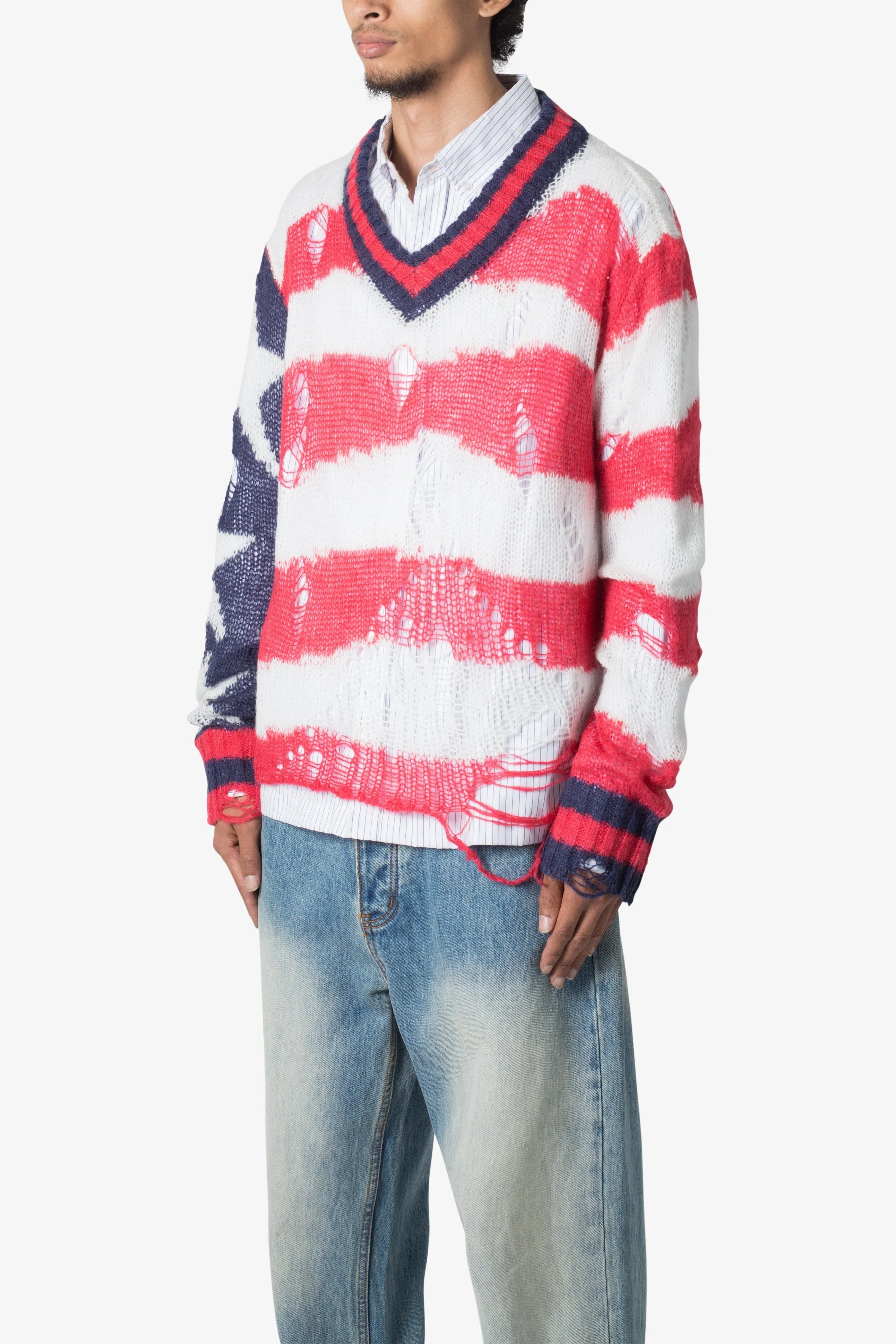 Flag Loose Knitted Sweater - Red/Blue