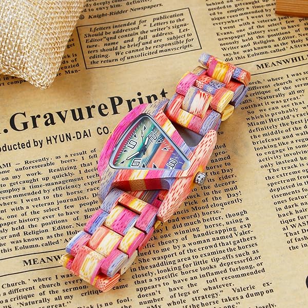 Womens Wooden Watch with All Wood Strap Analog Classic Design Colorful Bamboo Ladies Watches for Women, Couples Q1098-US