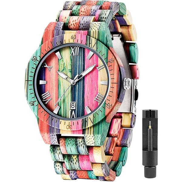 Wooden Watches Mens with Handmade Colorful Bamboo Wood Watch Analog Date Quartz Wooden Watch for Men Q1057 (sale by bulk)