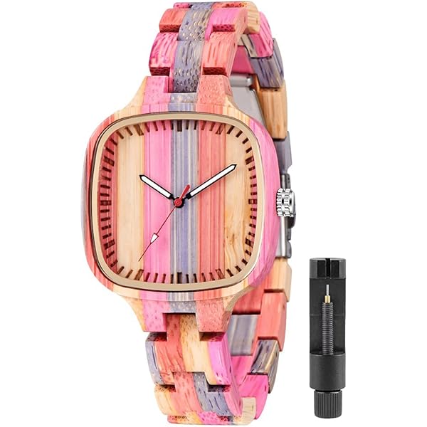 Womens Wooden Watch with All Wood Strap Analog Classic Design Colorful Bamboo Ladies Watches for Women, Couples Q1060
