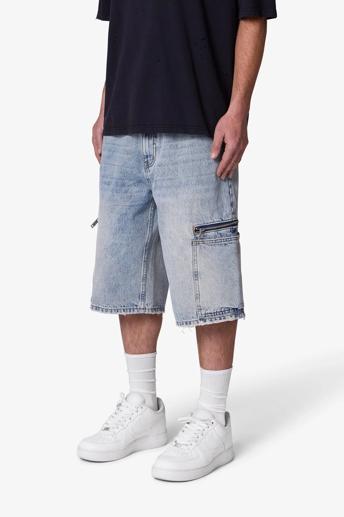 Zipper Teeth Denim Shorts - Light Blue