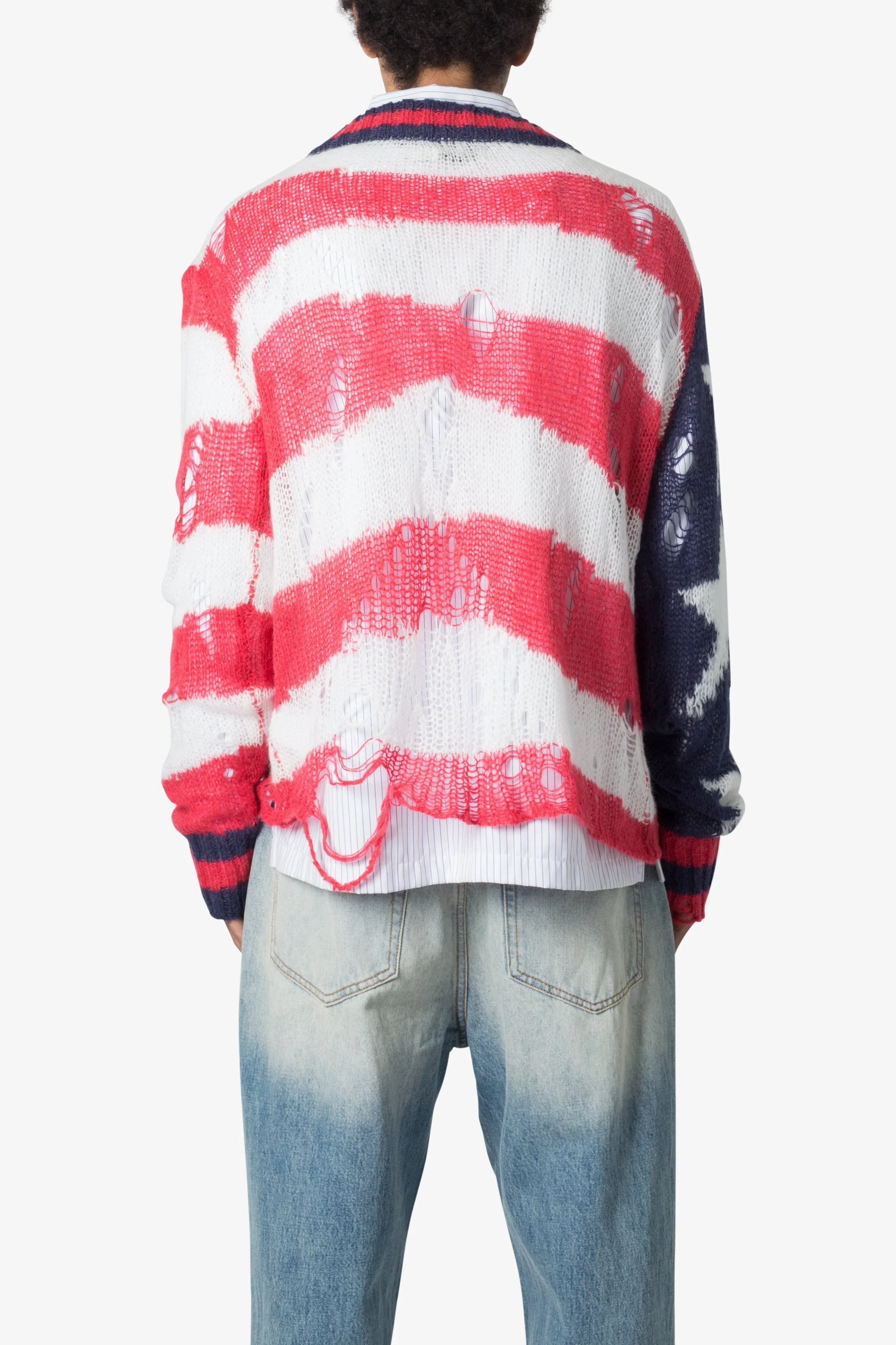 Flag Loose Knitted Sweater - Red/Blue