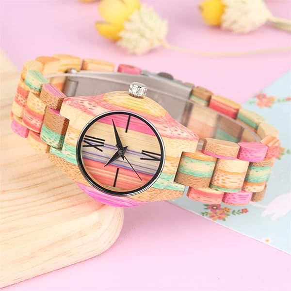 Womens Wooden Watch with All Wood Strap Analog Classic Design Colorful Bamboo Ladies Watches for Women, Couples Q1095-US