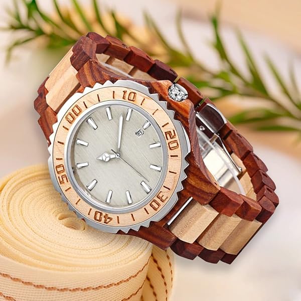Wooden Watches Mens with Handmade Colorful Bamboo Wood Watch Analog Date Quartz Wooden Watch for Men WD1018-red