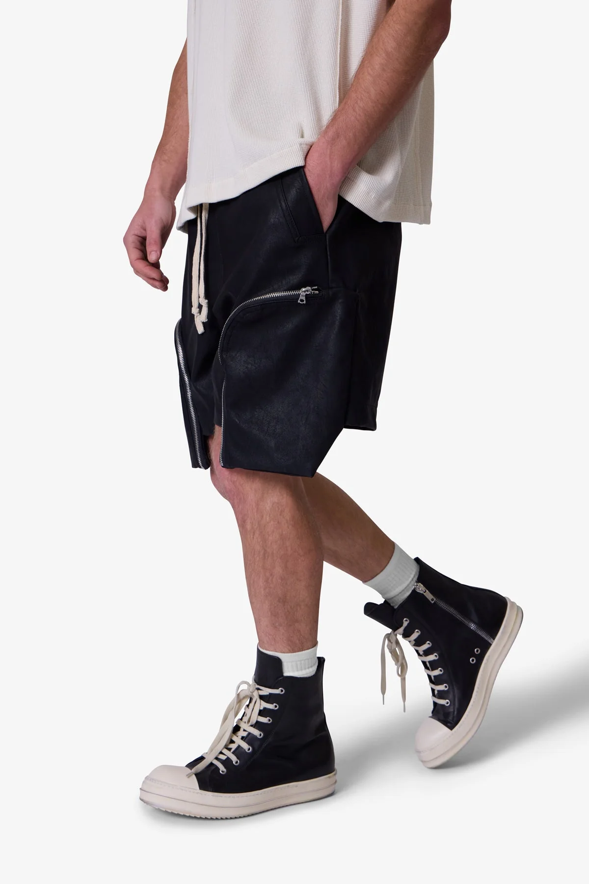 Leather Pocket Geo Shorts - Black