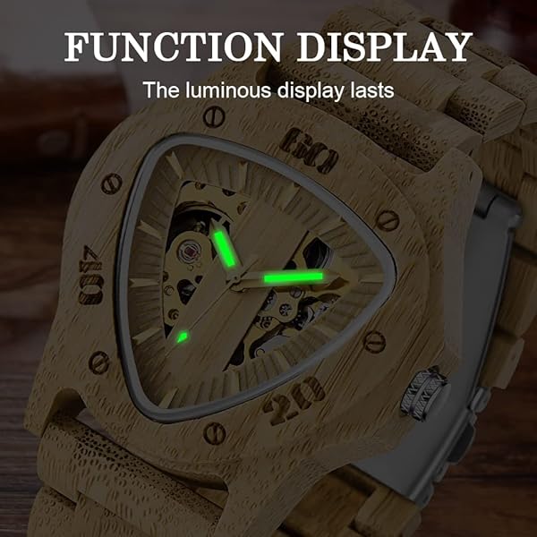 Men's Wooden Watch Triangle Skeleton Automatic Watch Mechanical Wood Watches for Men Tan