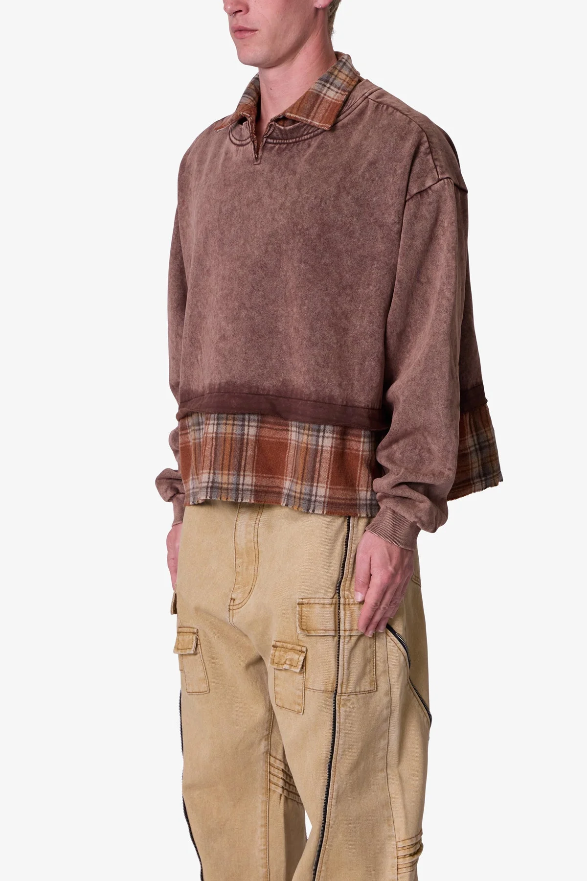 Flannel Crew Pullover Sweater - Brown