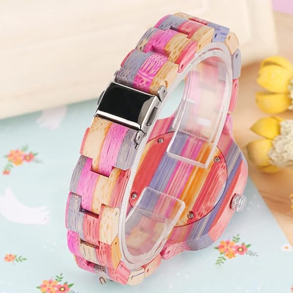 Womens Wooden Watch with All Wood Strap Analog Classic Design Colorful Bamboo Ladies Watches for Women, Couples Q1060