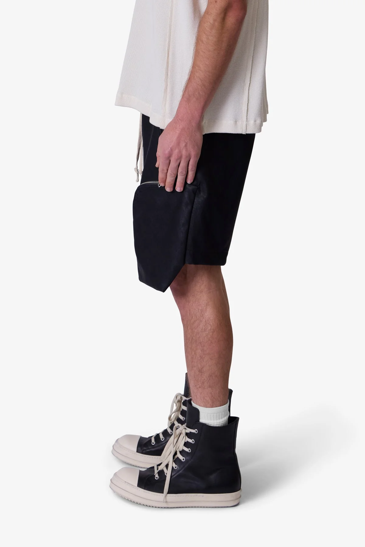 Leather Pocket Geo Shorts - Black