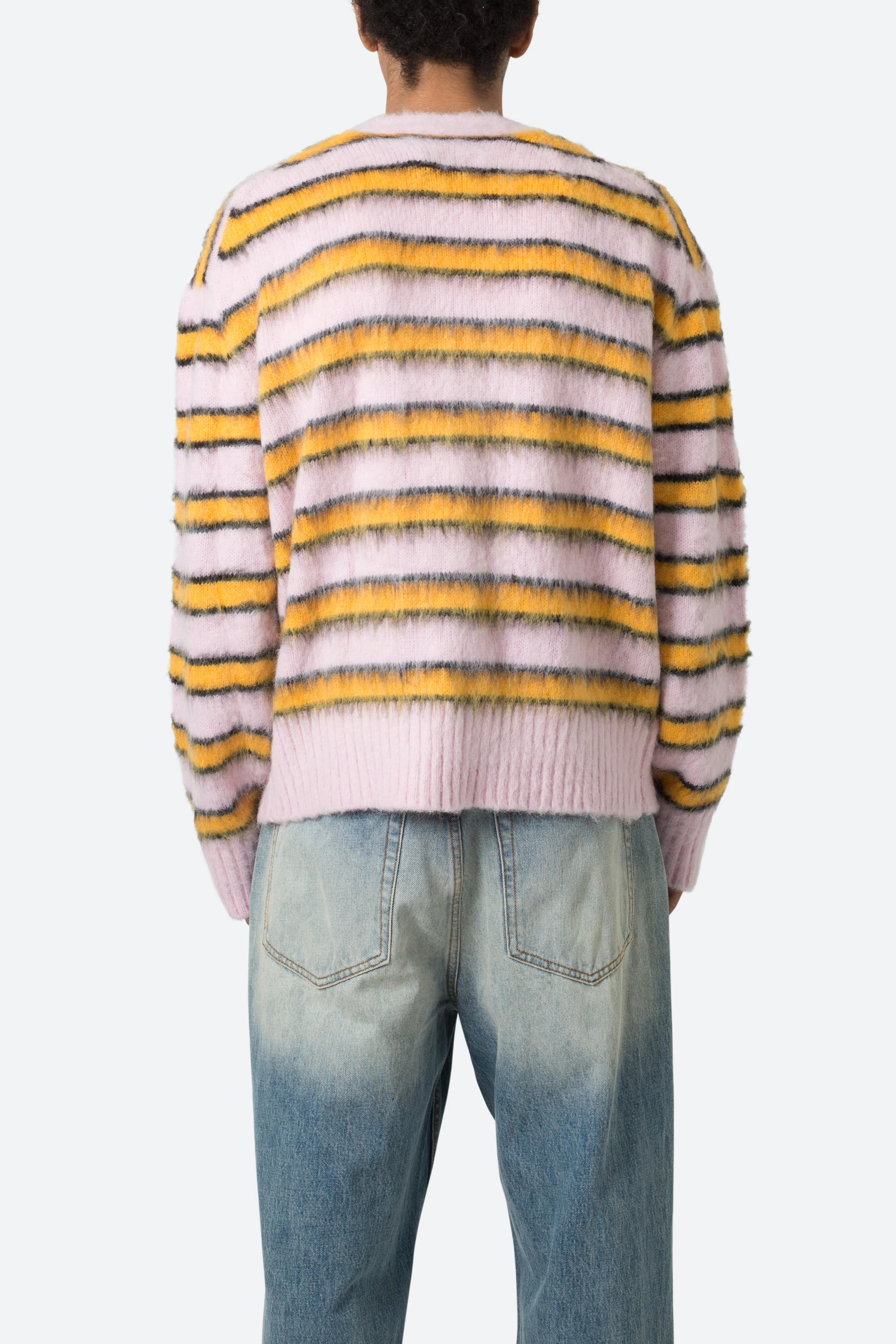 Striped Mohair Cardigan Sweater - Pink