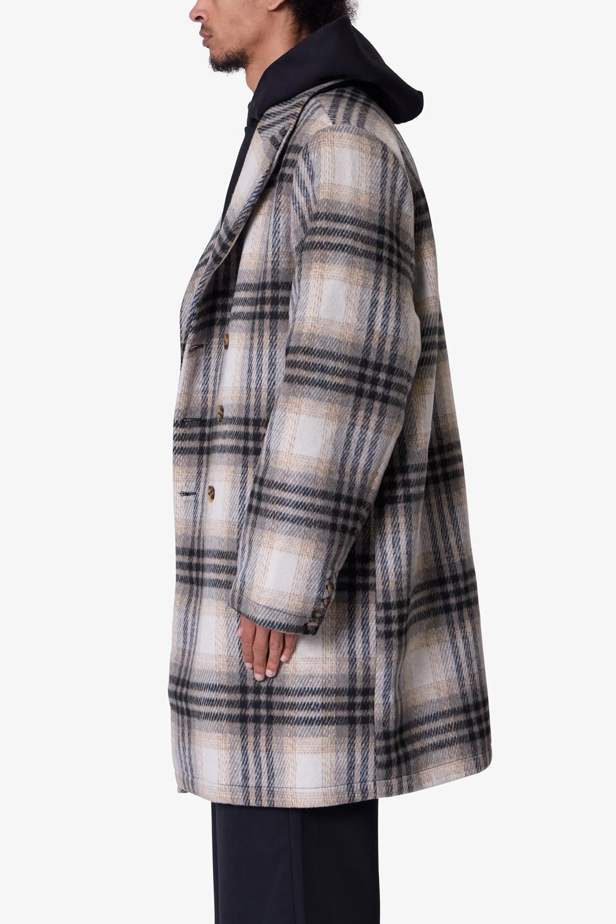 Peaky Plaid Trench Coat - Light Brown/Cream