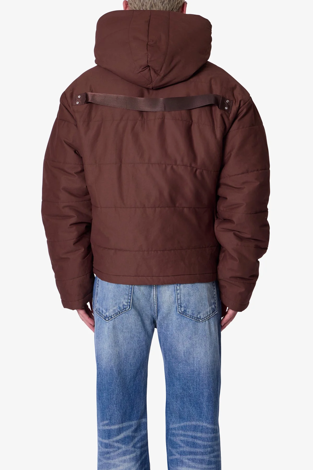 Crossed Trench Puffer Jacket - Brown