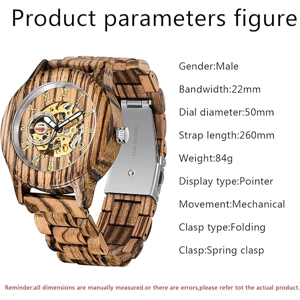 No Battery Fashion Mechanical Wooden Watch for Men, Mechanical Movement Wooden Strap Men's Watch for Father's Day, Birthday M806