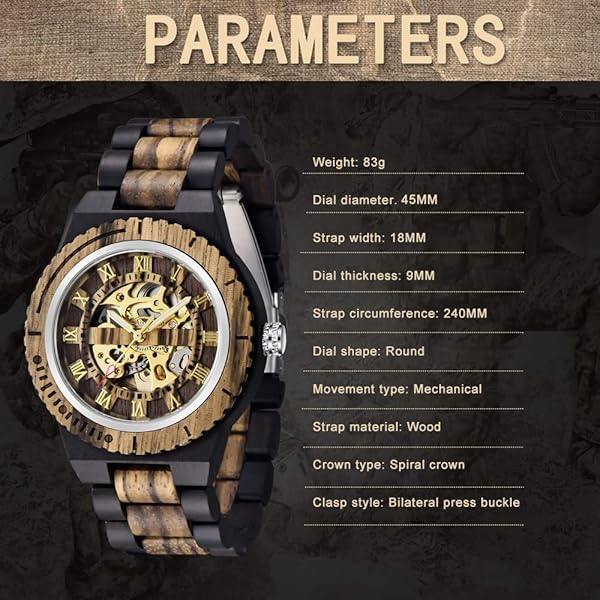 Men's Wooden Watch Triangle Skeleton Automatic Watch Mechanical Wood Watches for Men black&brown