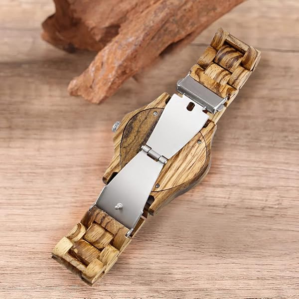 Men's Wooden Watch Triangle Skeleton Automatic Watch Mechanical Wood Watches for Men Tan