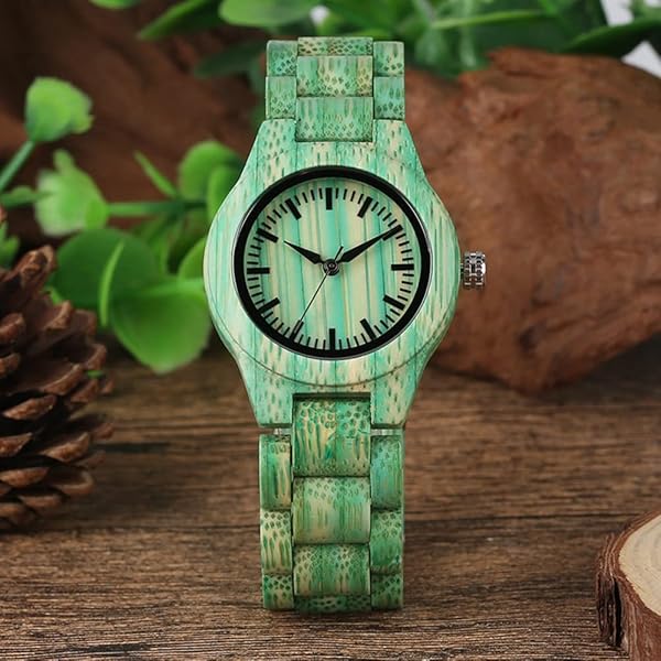 Womens Wooden Watch with All Wood Strap Analog Classic Design Colorful Bamboo Ladies Watches for Women, Couples Q1059-green
