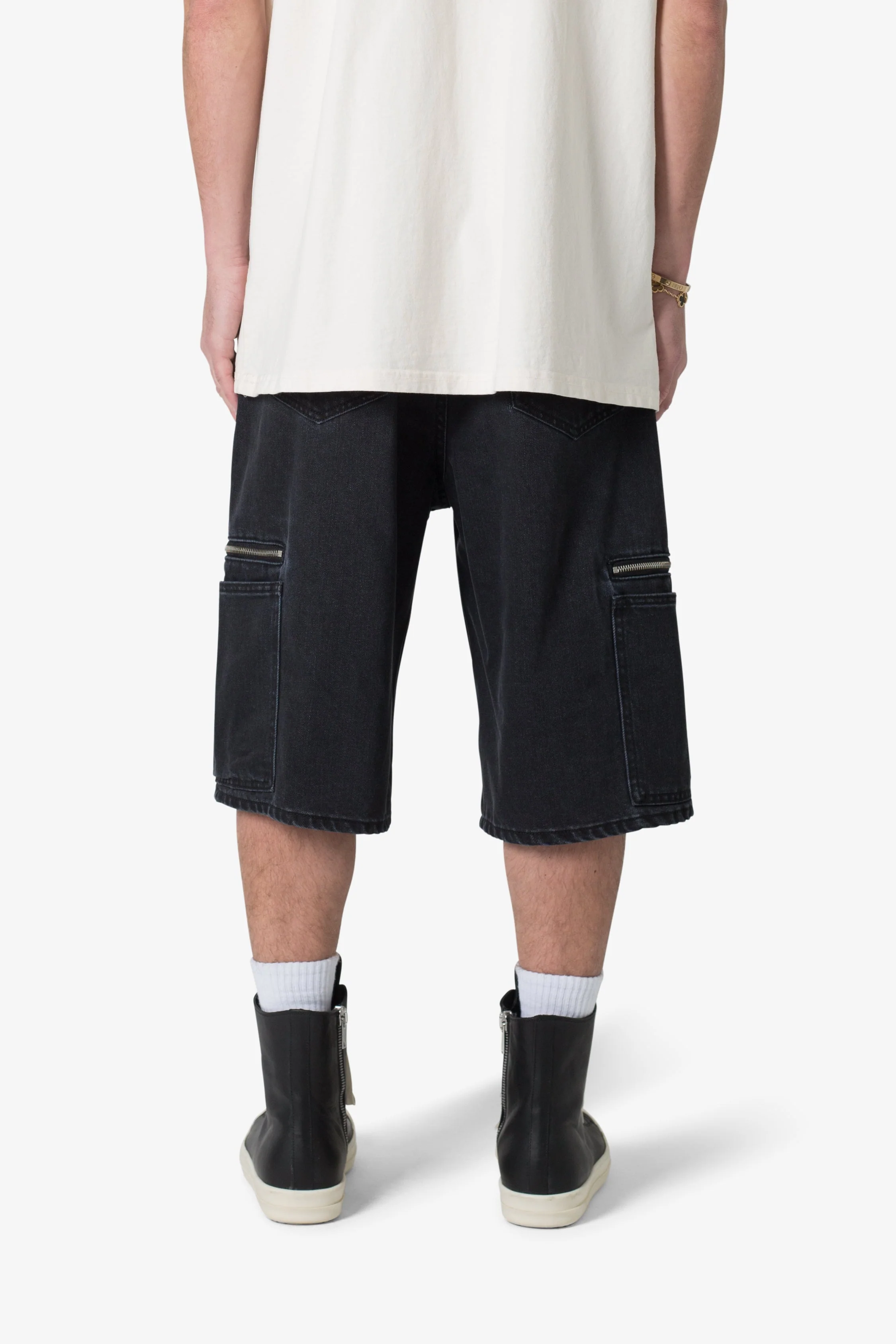 Zipper Baggy Denim Shorts - Black
