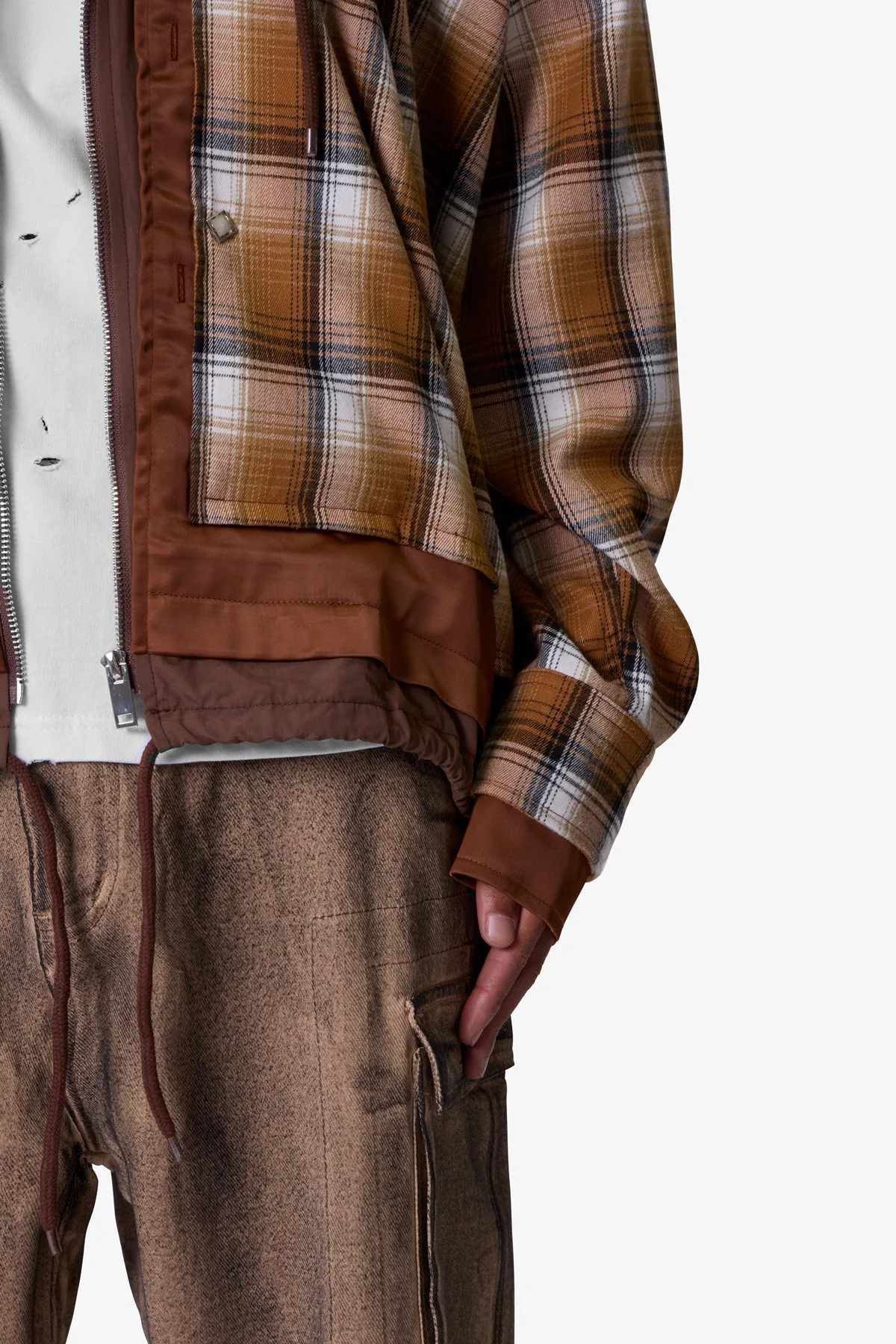 Zipped Up Flannel Jacket - Brown
