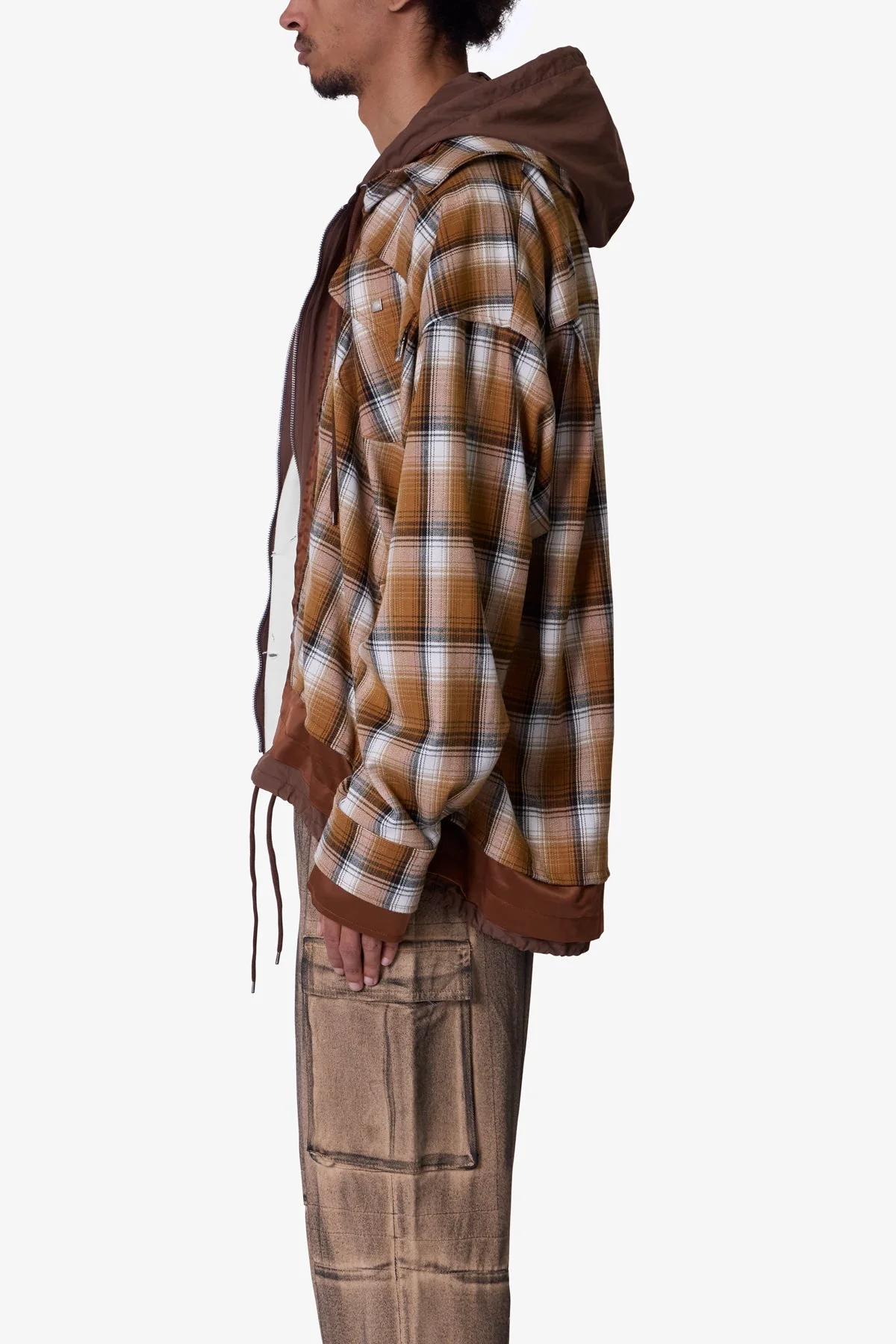 Zipped Up Flannel Jacket - Brown