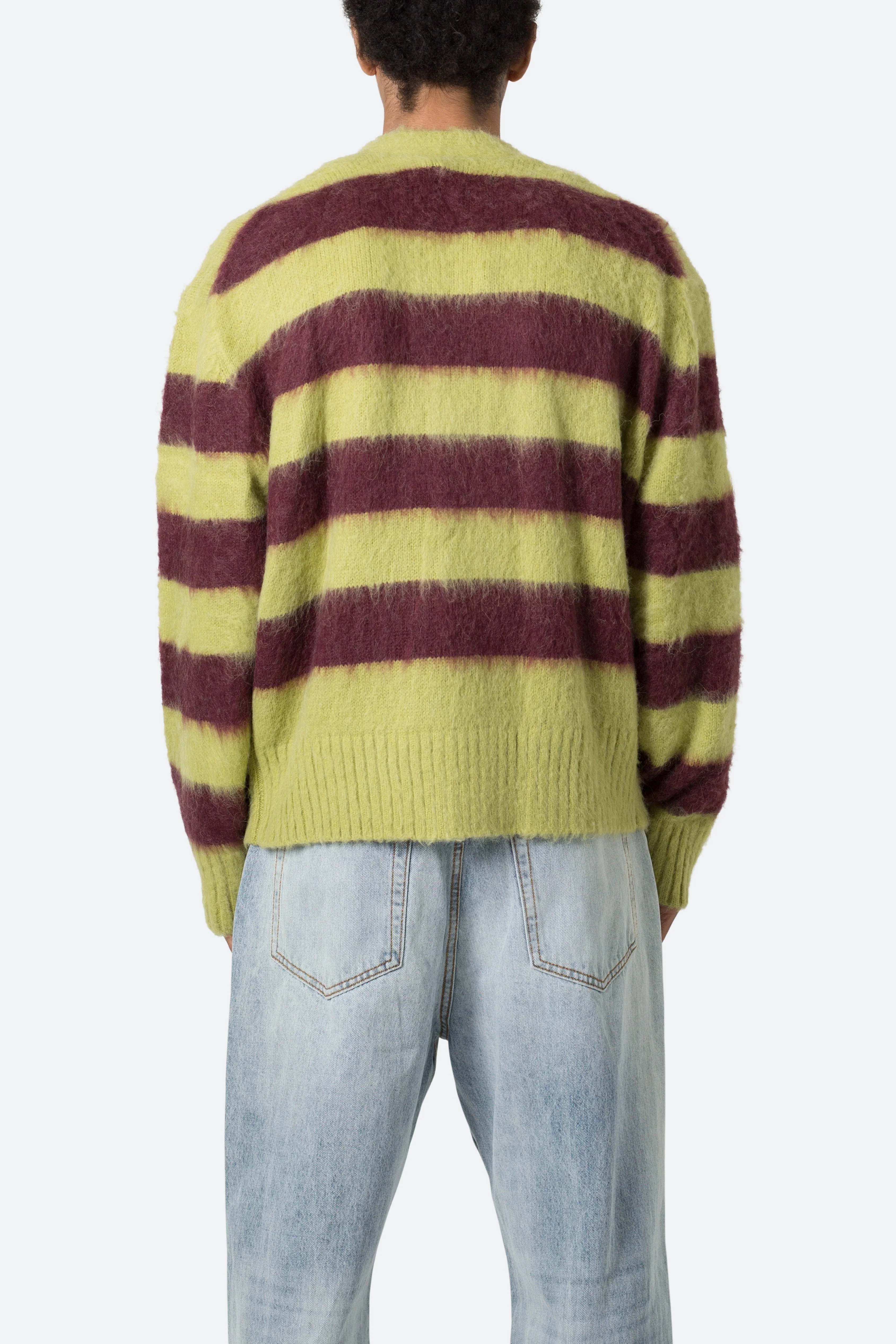 Striped Mohair Cardigan Sweater - Green/Brown