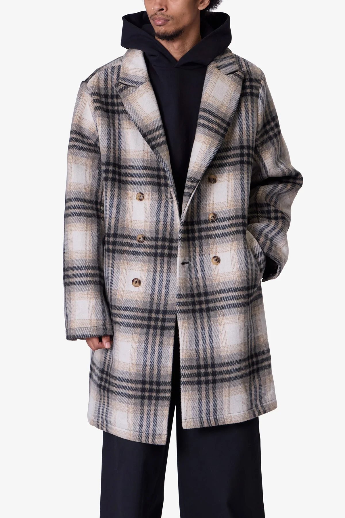 Peaky Plaid Trench Coat - Light Brown/Cream