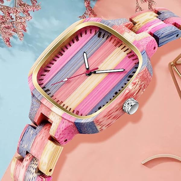 Womens Wooden Watch with All Wood Strap Analog Classic Design Colorful Bamboo Ladies Watches for Women, Couples Q1060