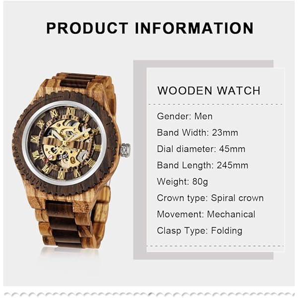 Men's Wooden Watch Triangle Skeleton Automatic Watch Mechanical Wood Watches for Men Brown