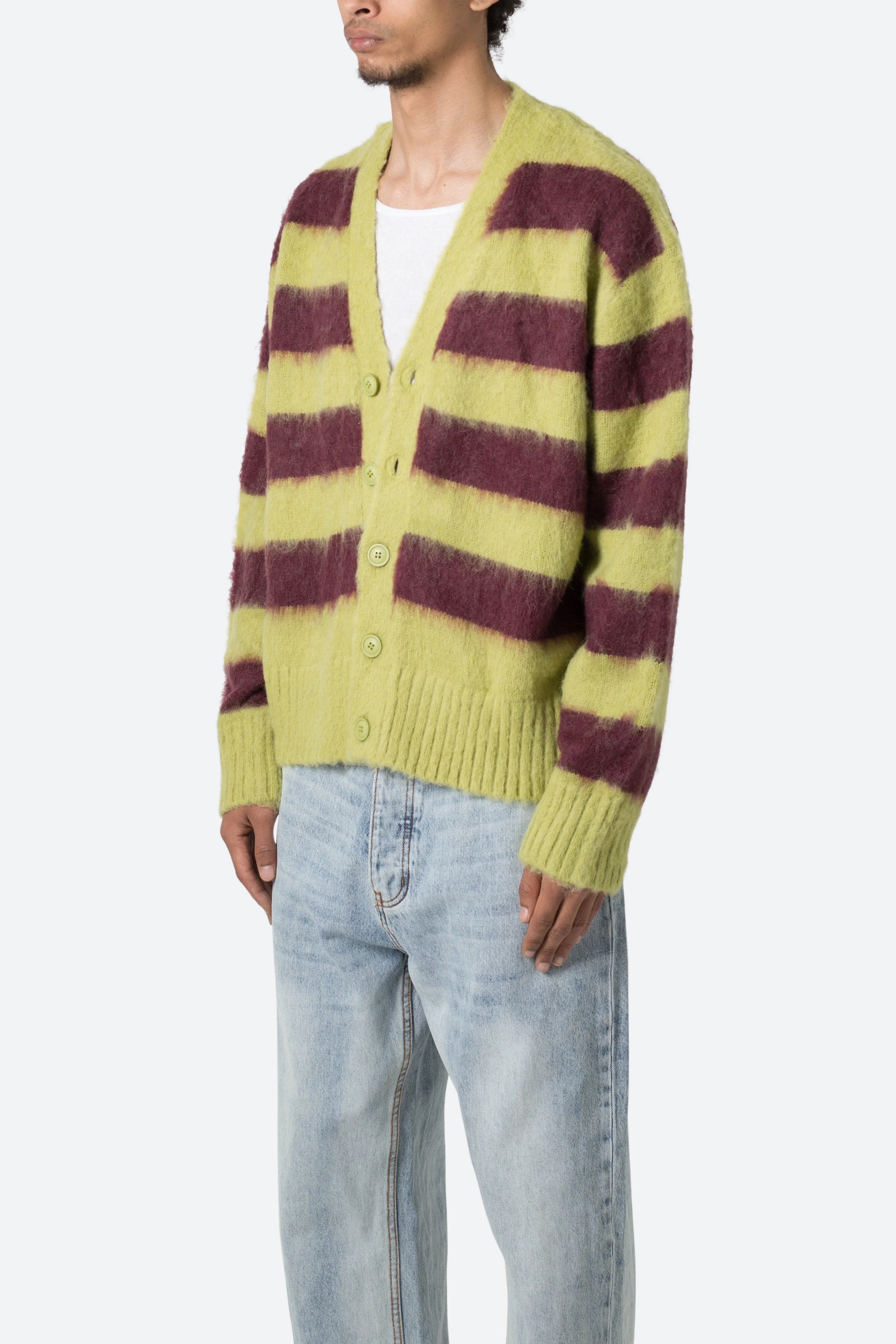 Striped Mohair Cardigan Sweater - Green/Brown