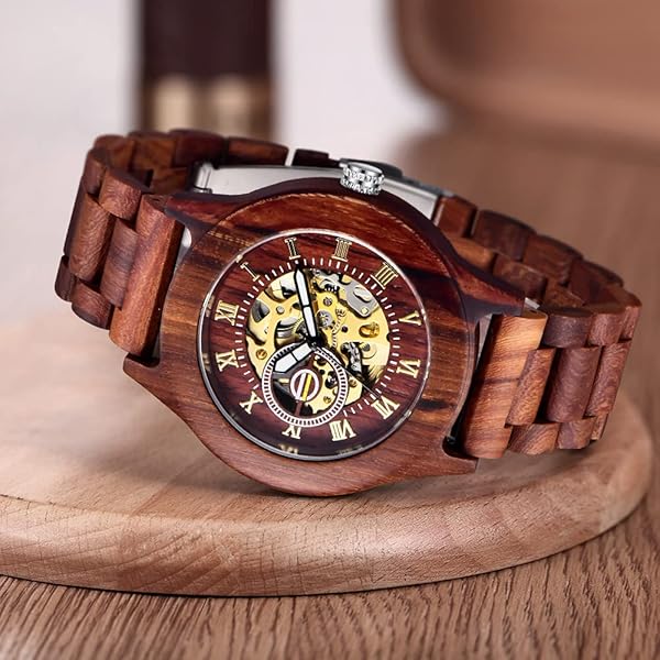 No Battery Fashion Mechanical Wooden Watch for Men, Mechanical Movement Wooden Strap Men's Watch for Father's Day, Birthday M803